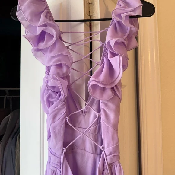 Lulu’s Lilac Ruffled Open-Back Evening Gown - Picture 6 of 9